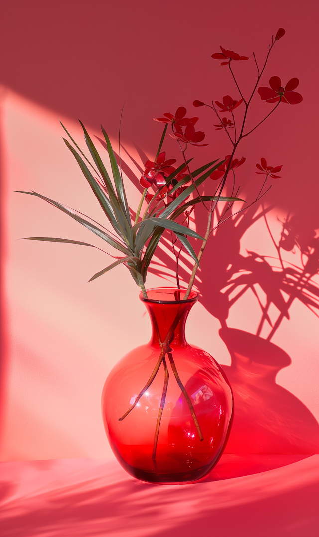 Artistic Red Vase with Flowers