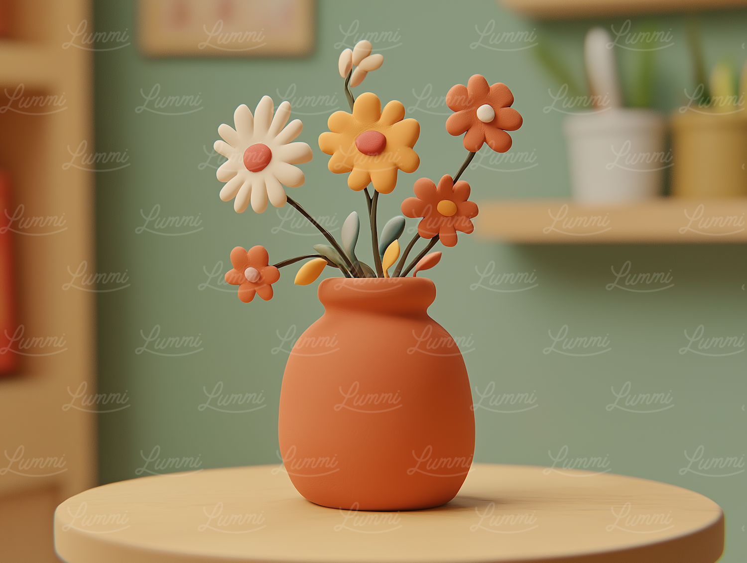 Clay Vase with Stylized Flowers