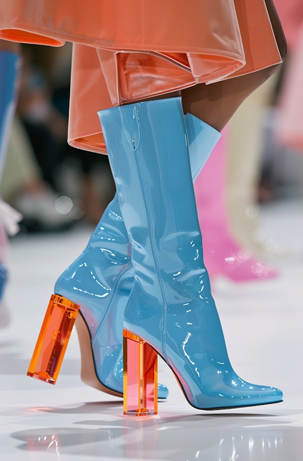 Striking Blue and Orange High-Heeled Boots