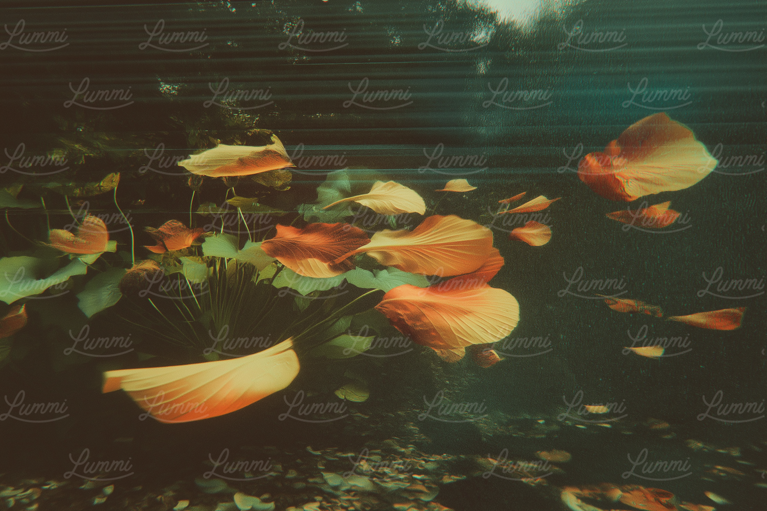 Serene Underwater Scene with Floating Leaves