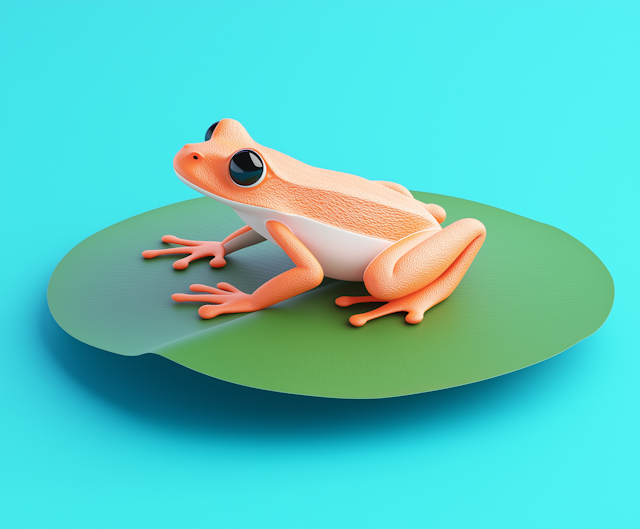 Vivid Orange Tree Frog on Green Leaf