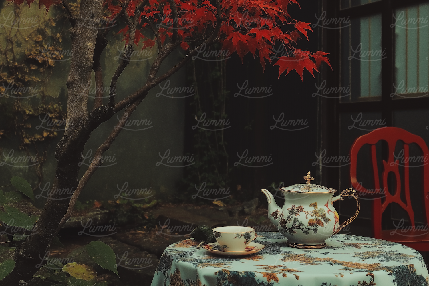 Serene Tea Setting in Autumn