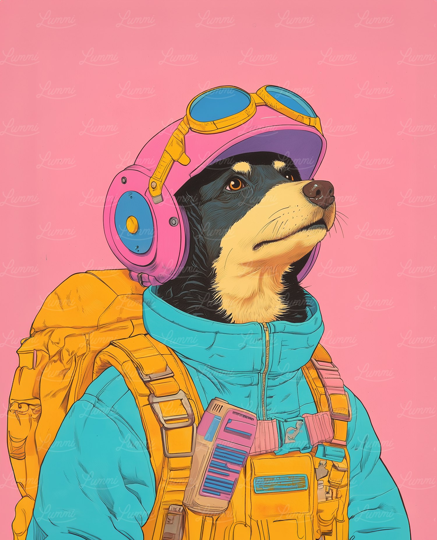 Stylized Dog in Vibrant Attire