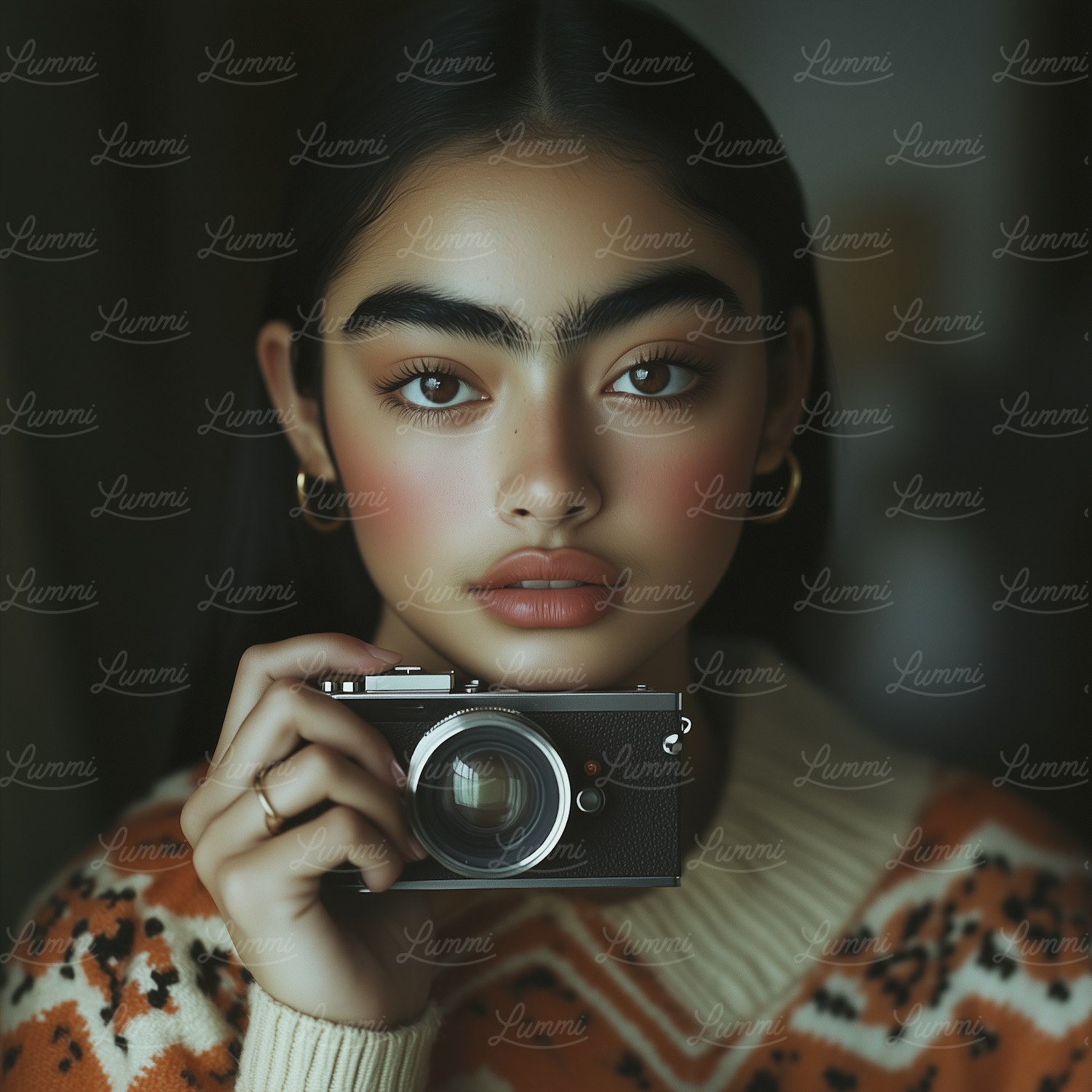 Young Woman with Vintage Camera