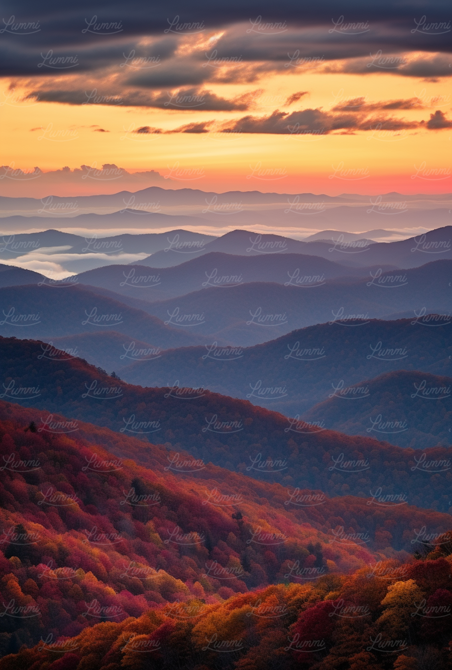 Autumnal Dusk Over Misty Valleys