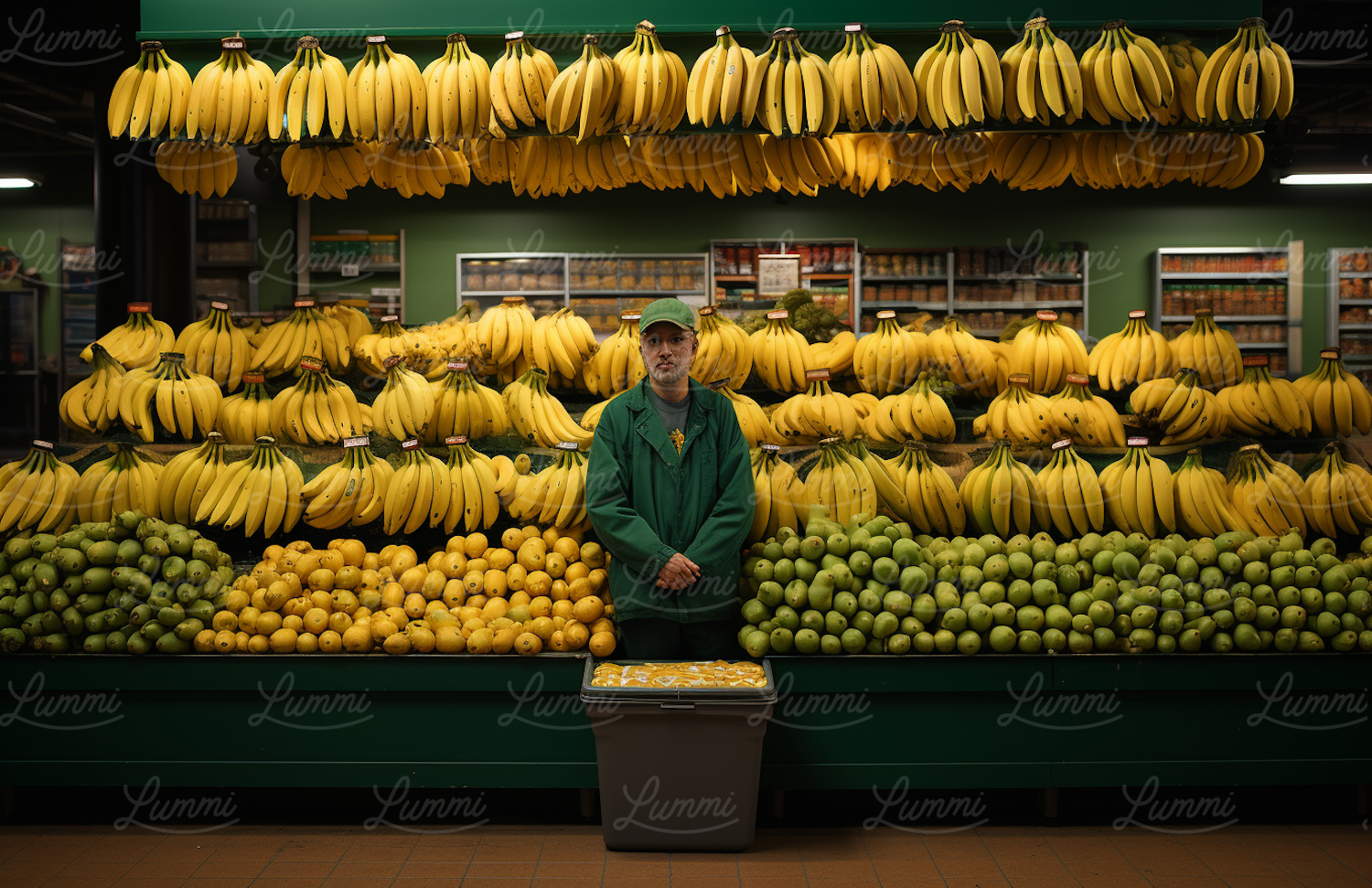 Market Associate in Fruit Display Panorama