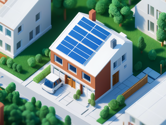 Suburban Model House with Solar Panels