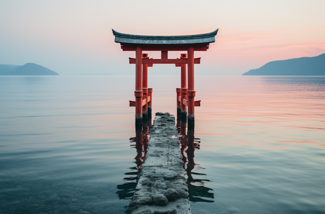 Serene Sunset at Vermilion Torii