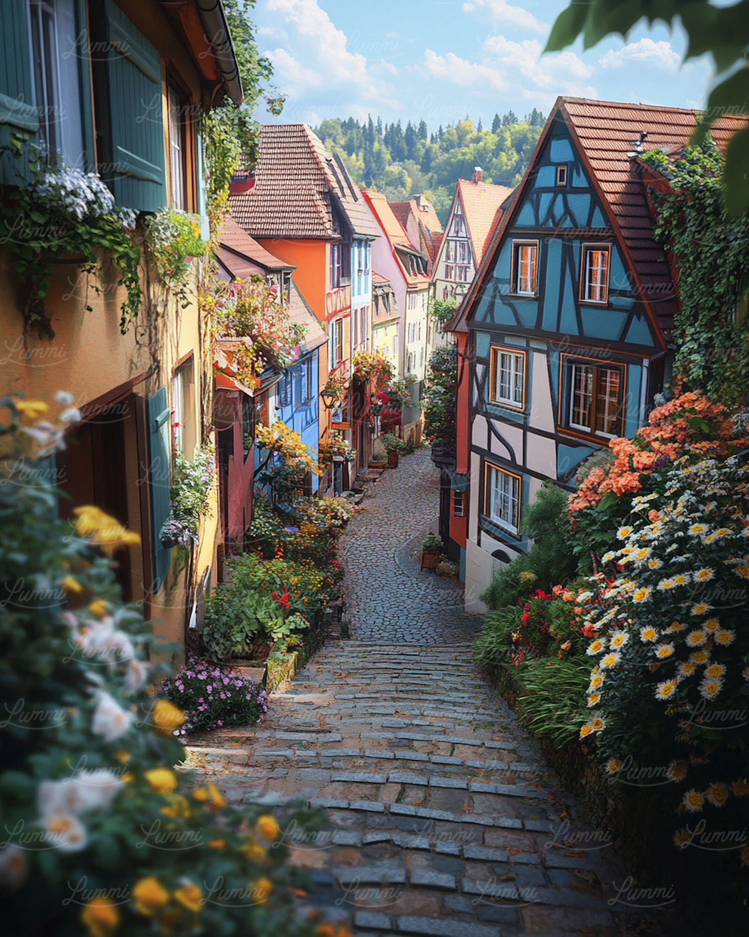 Charming European Cobblestone Street