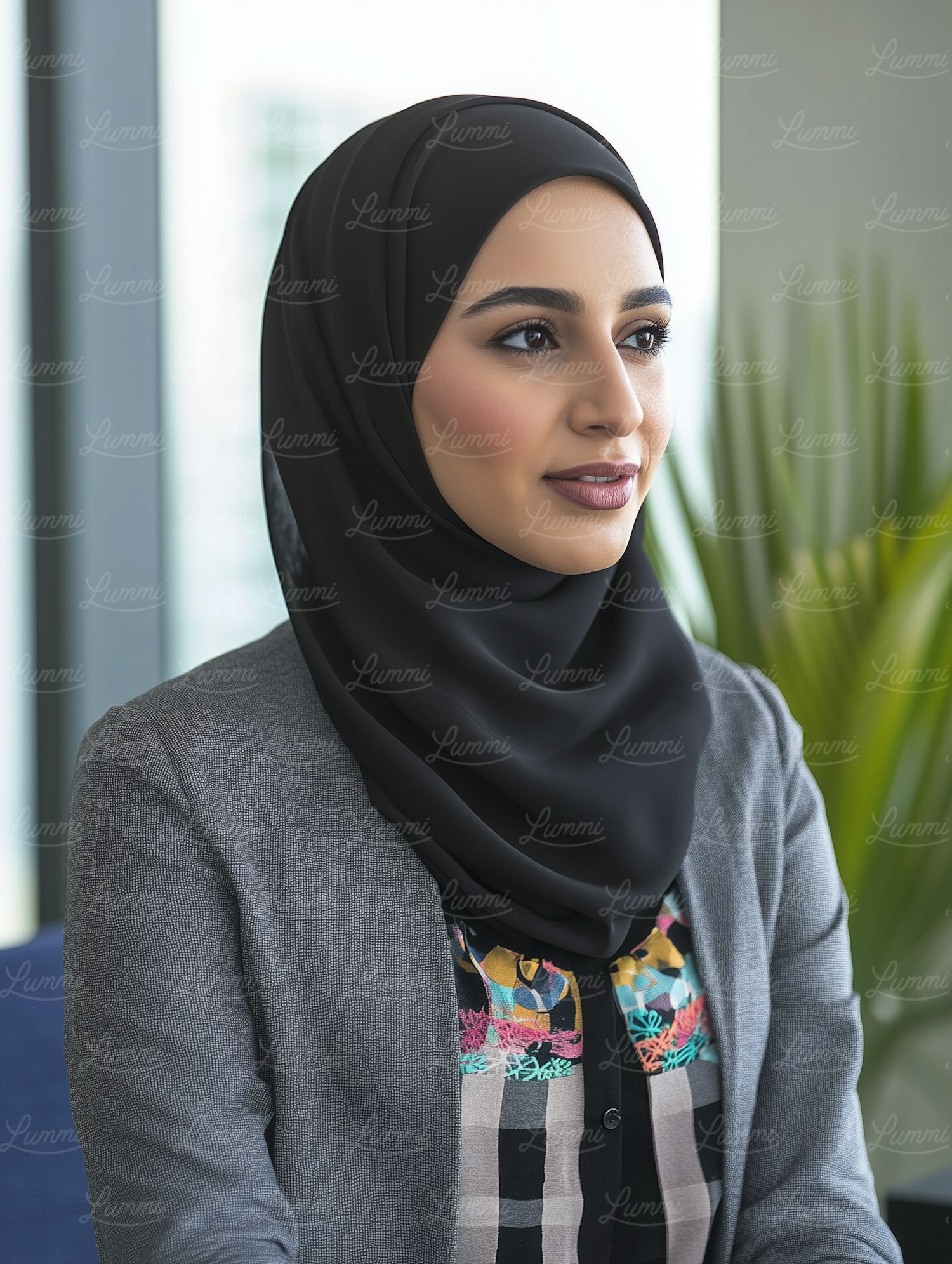 Woman in Hijab with Grey Blazer