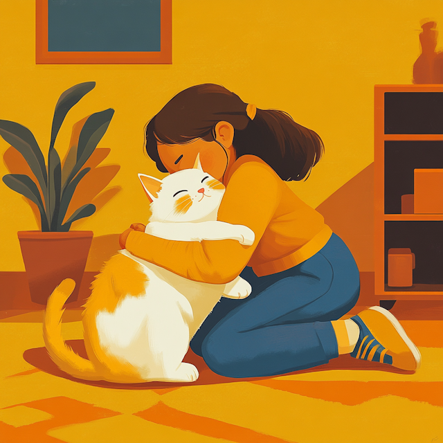 Girl Embracing Cat