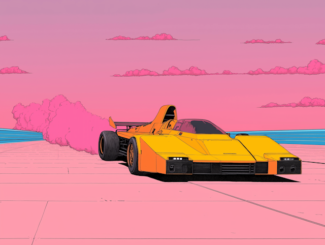 Futuristic Yellow Car with Pink Smoke