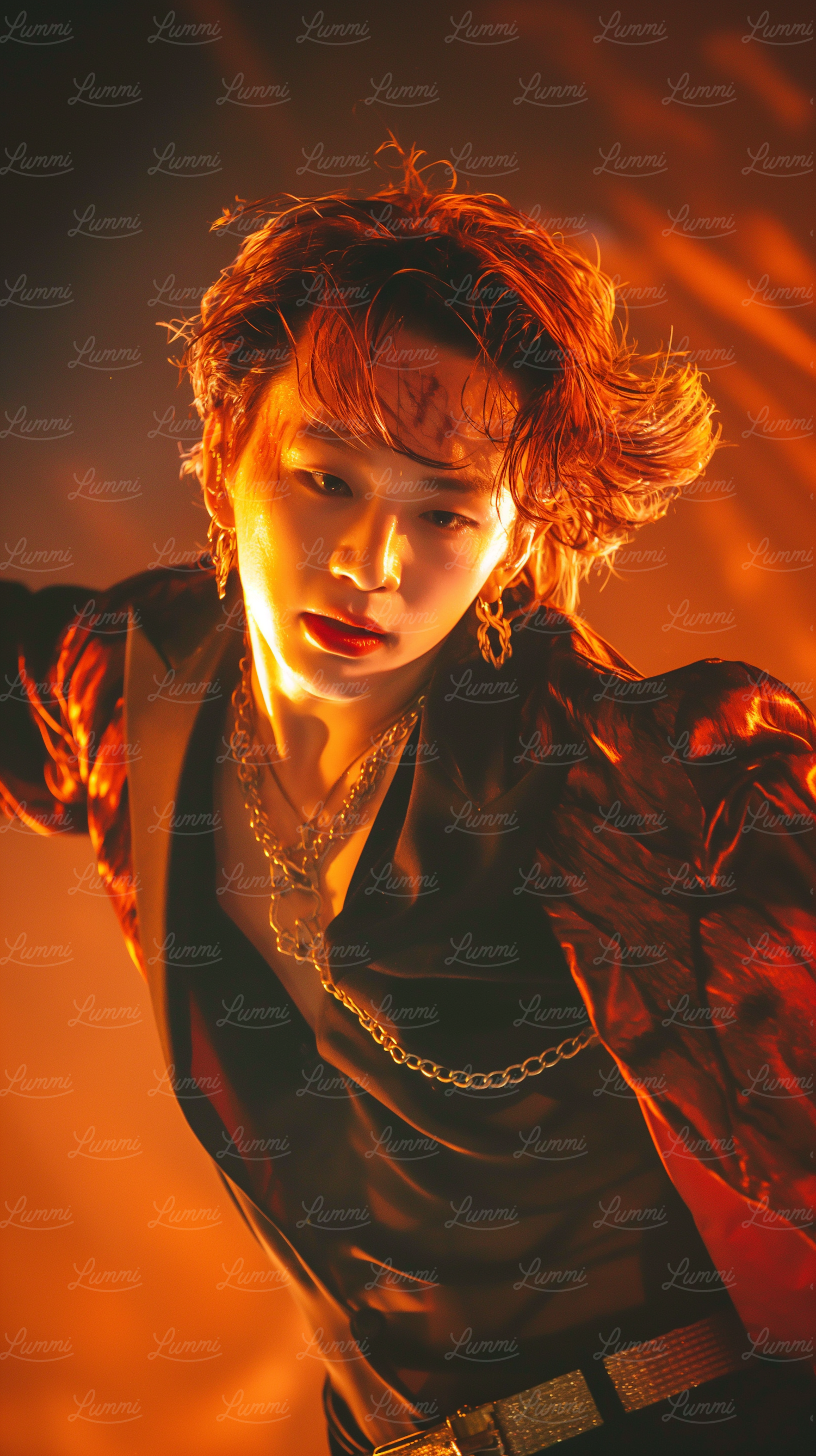 Fiery Glow Portrait of Stylish Young Man