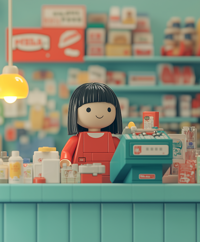 Toy-like Character at Grocery Store Illustration