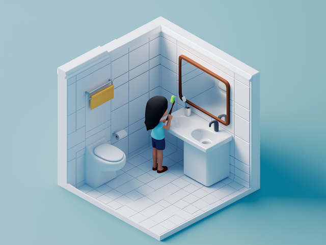 Child Cleaning Bathroom