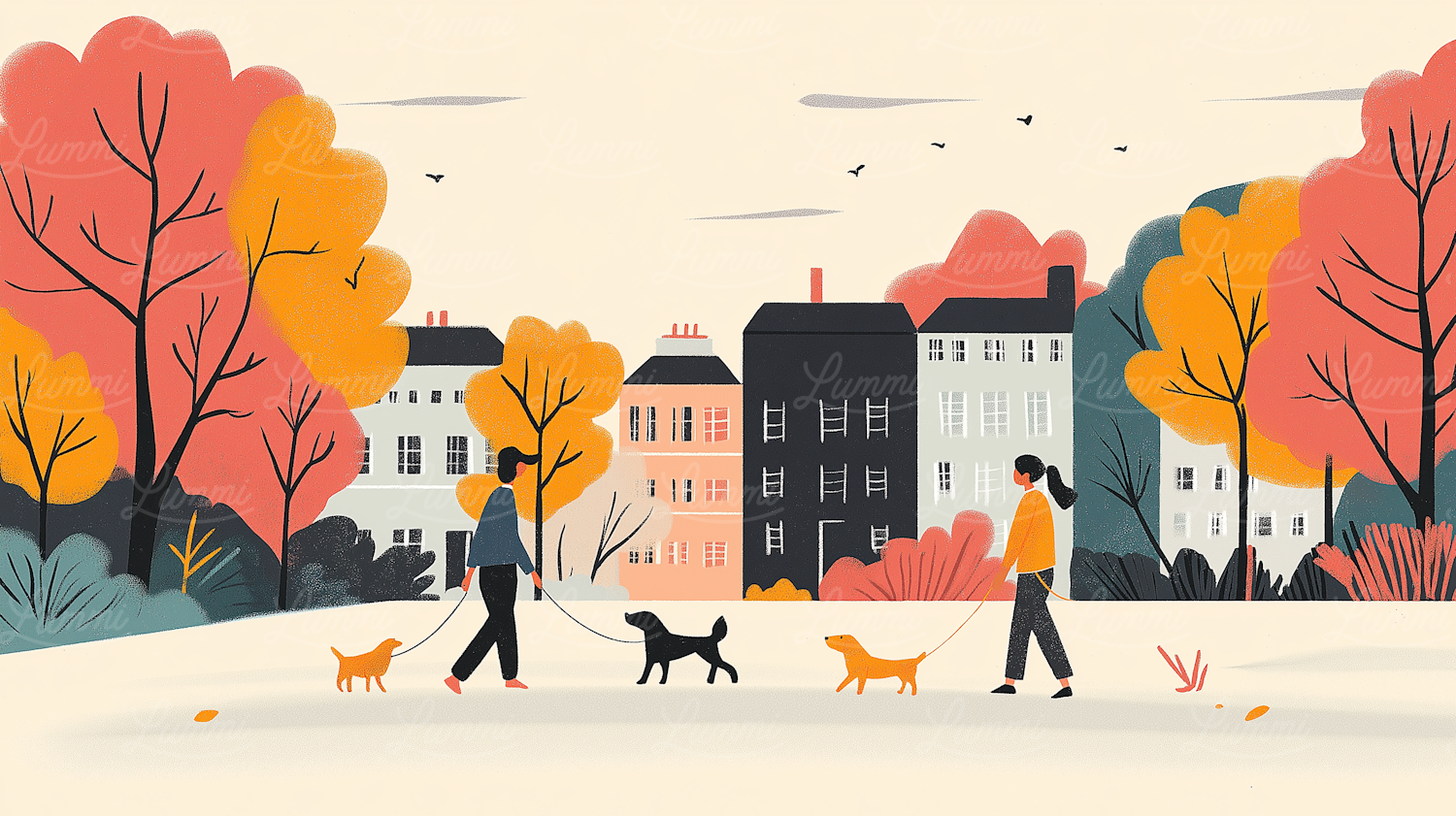 Autumn Stroll with Dogs