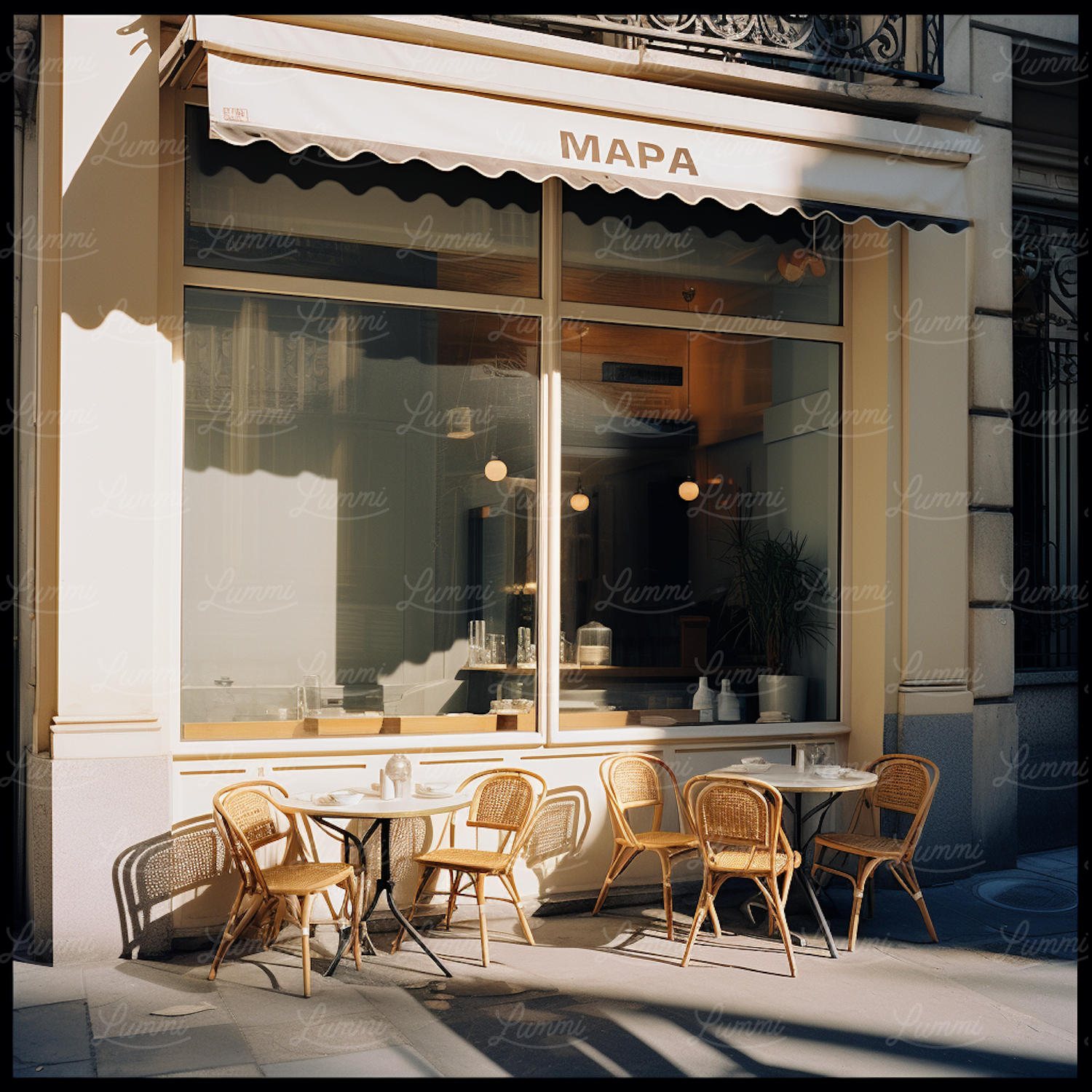 Sunlit MAPA Café with Rattan Seating