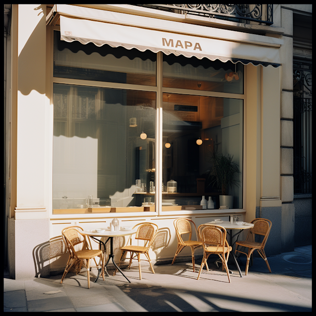 Sunlit MAPA Café with Rattan Seating