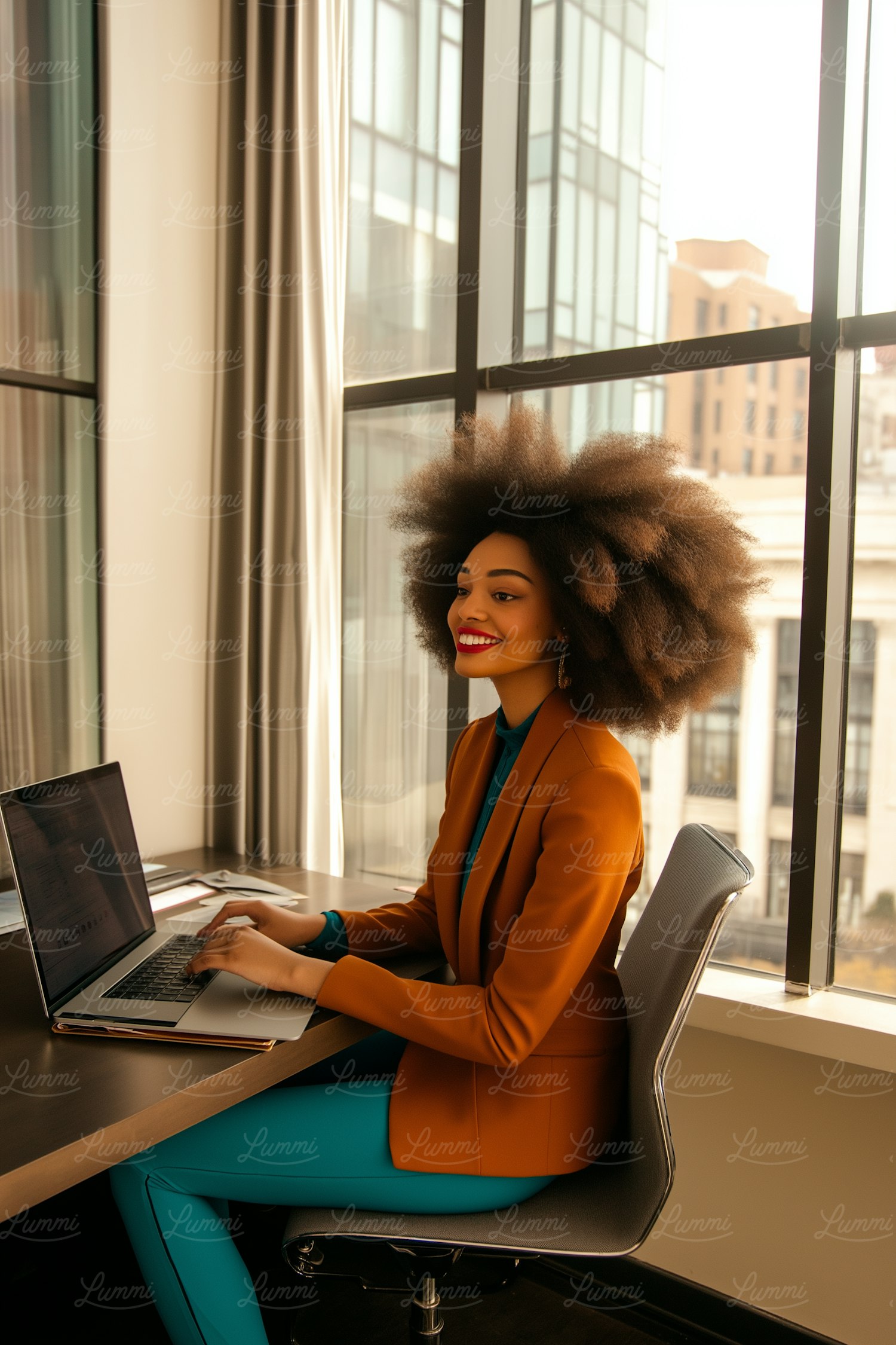 Woman Working at Desk with Laptop