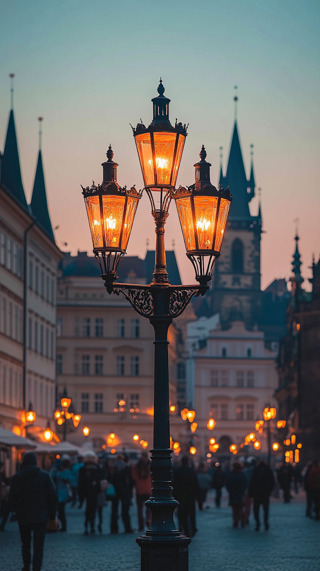 Ornate Street Lamp at Twilight