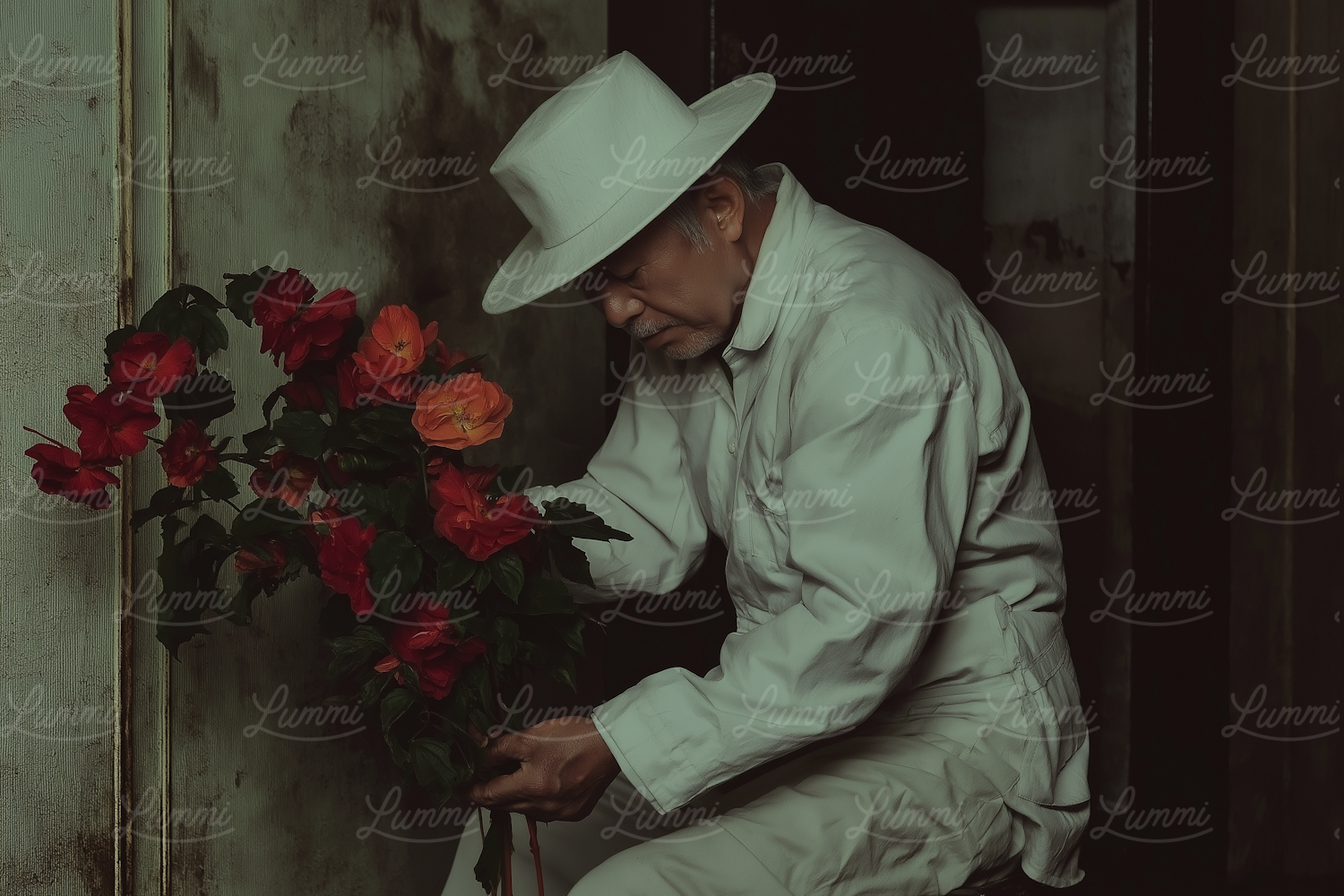 Elderly Man with Flowers