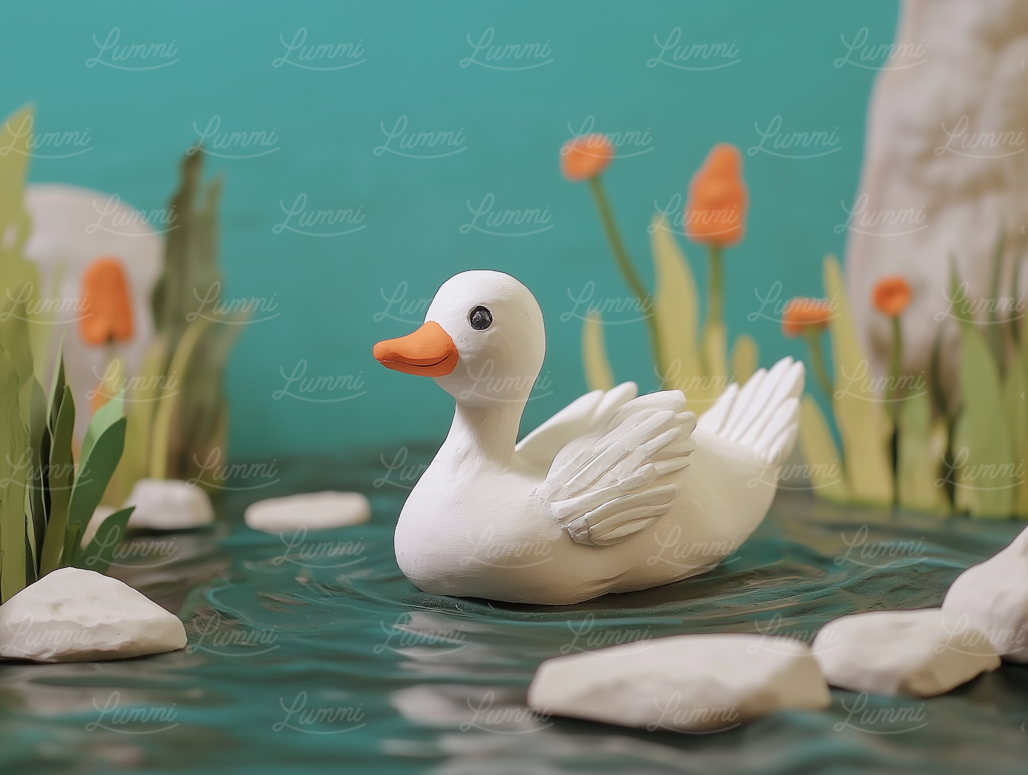 Stylized White Duck on Water