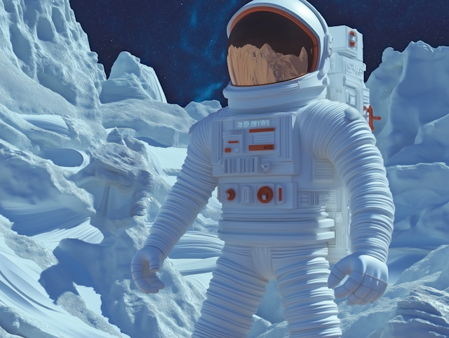 Astronaut Exploring Icy Alien Terrain