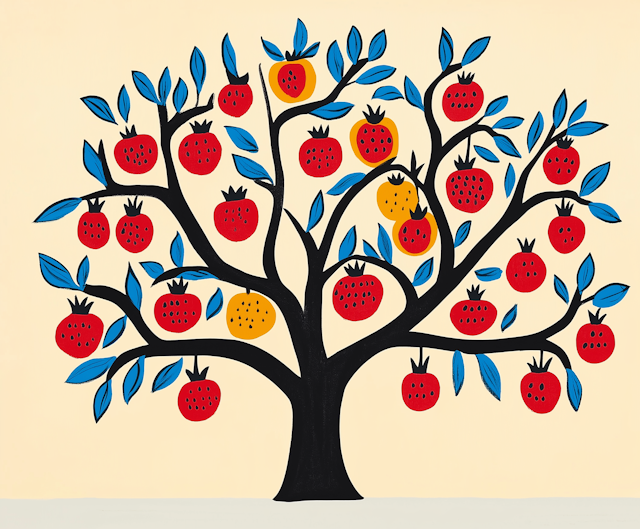 Stylized Artistic Fruit Tree Illustration