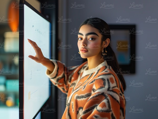 Young Woman Interacting with Touchscreen