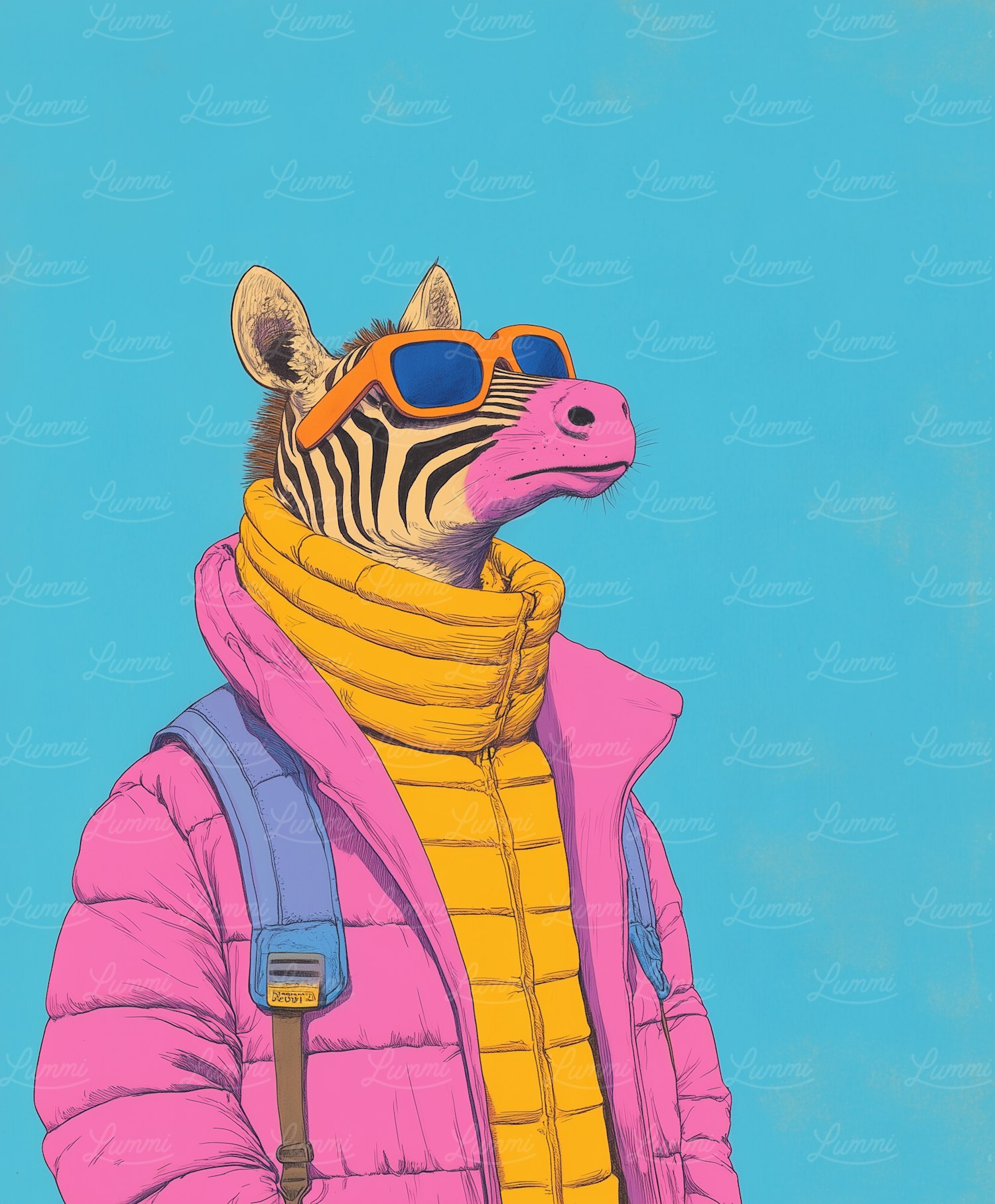 Anthropomorphized Zebra in Vibrant Clothing