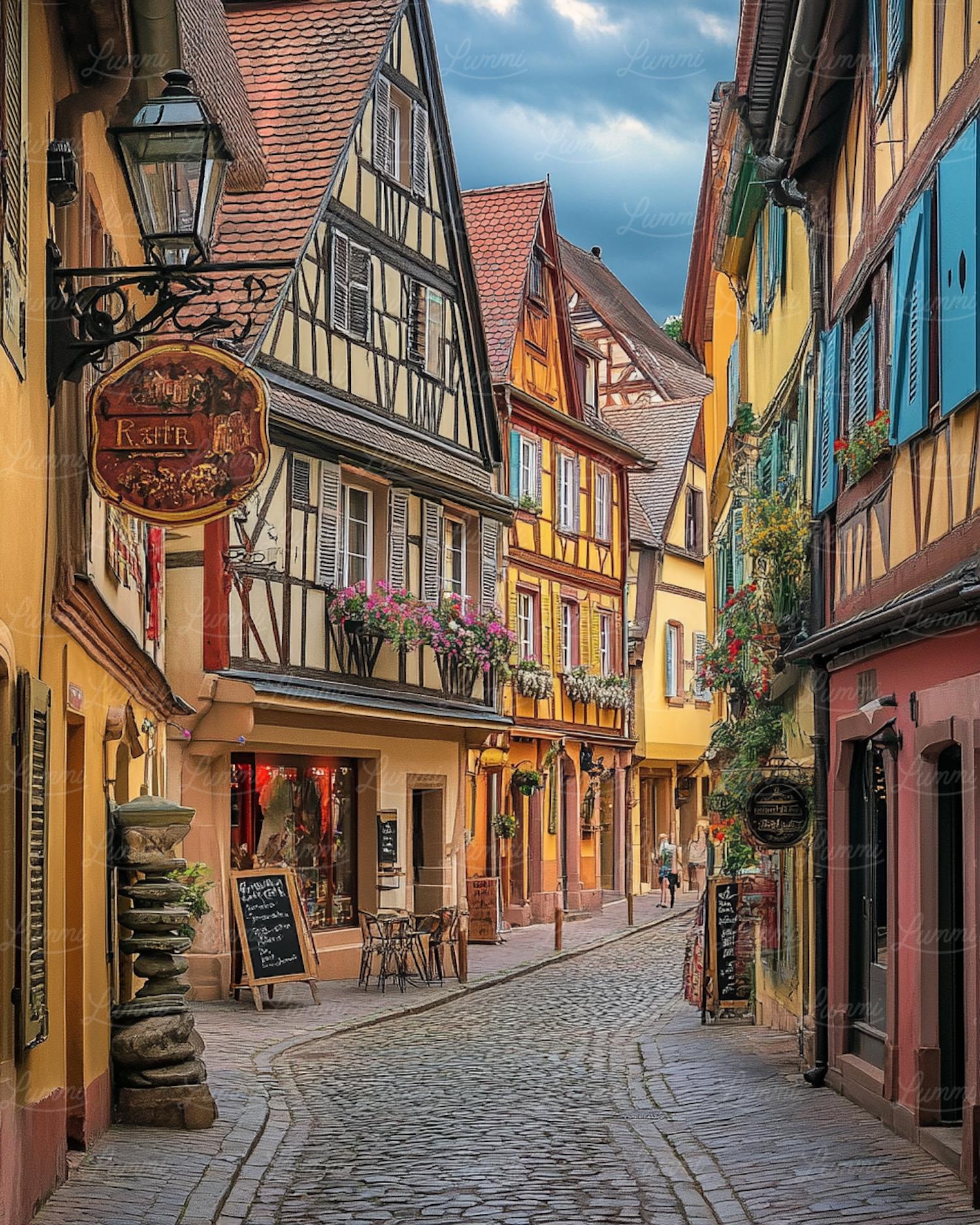 Charming European Cobblestone Street