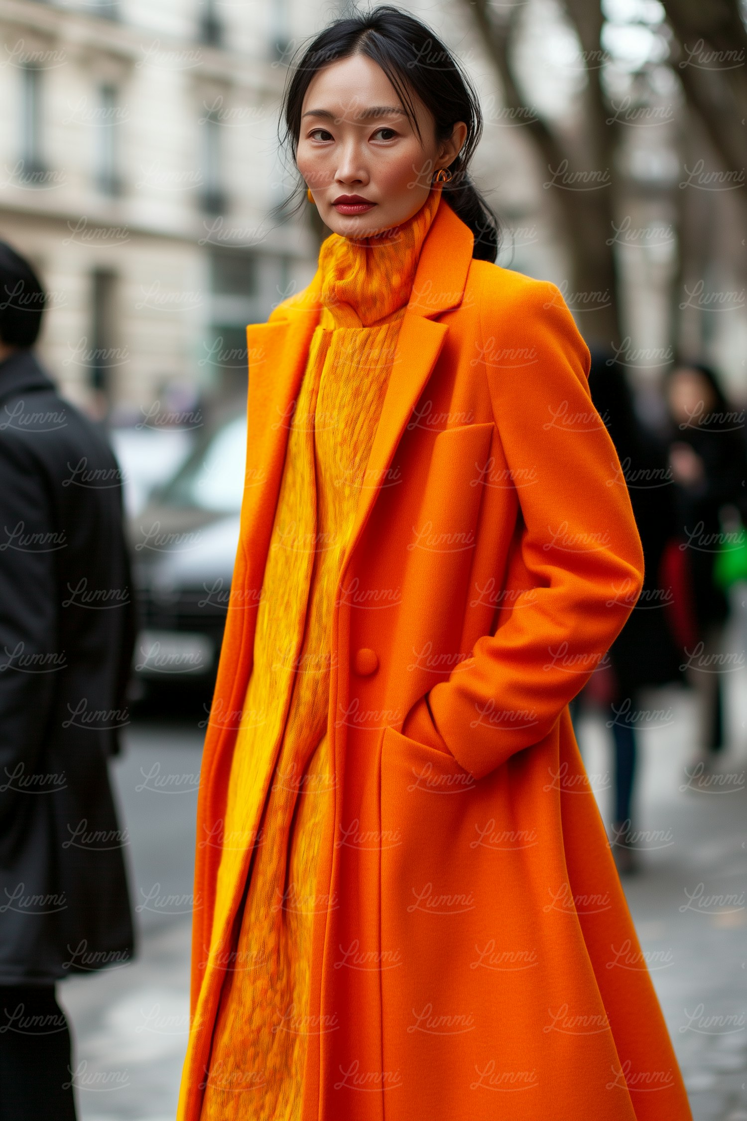 Woman in Bright Orange Coat