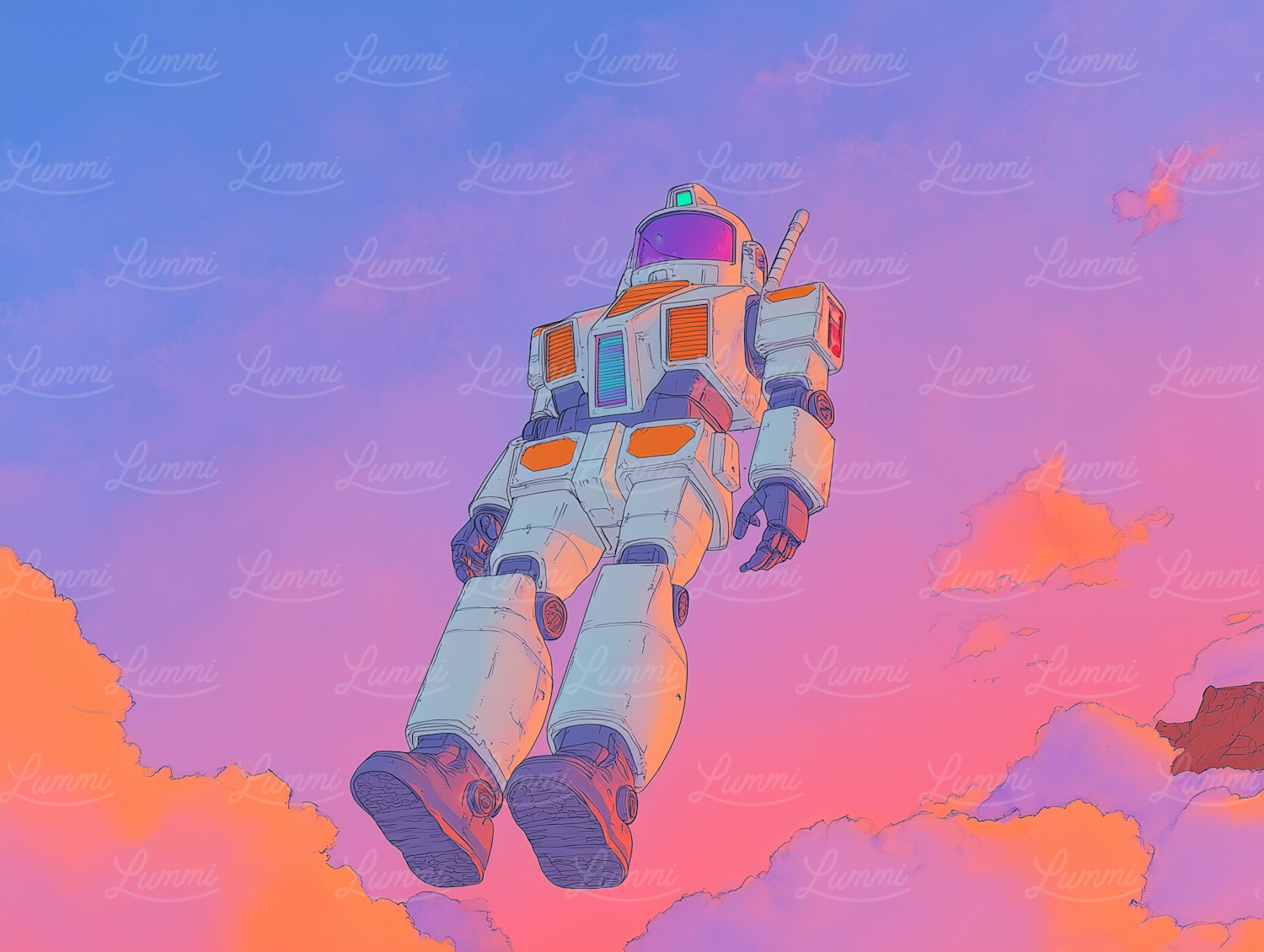 Futuristic Robot in Colorful Sky