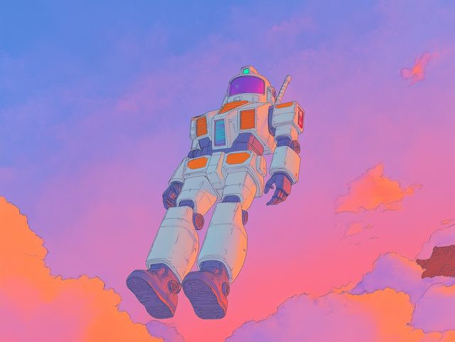 Futuristic Robot in Colorful Sky