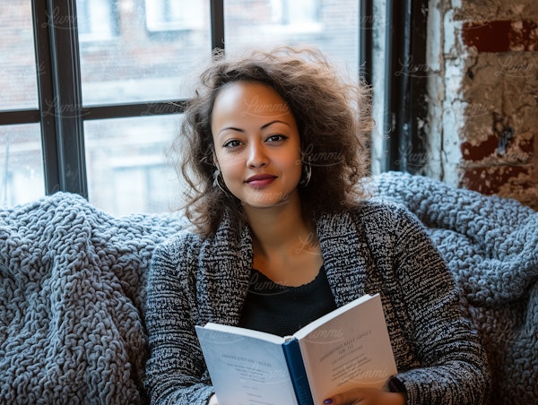 Woman Reading on Couch