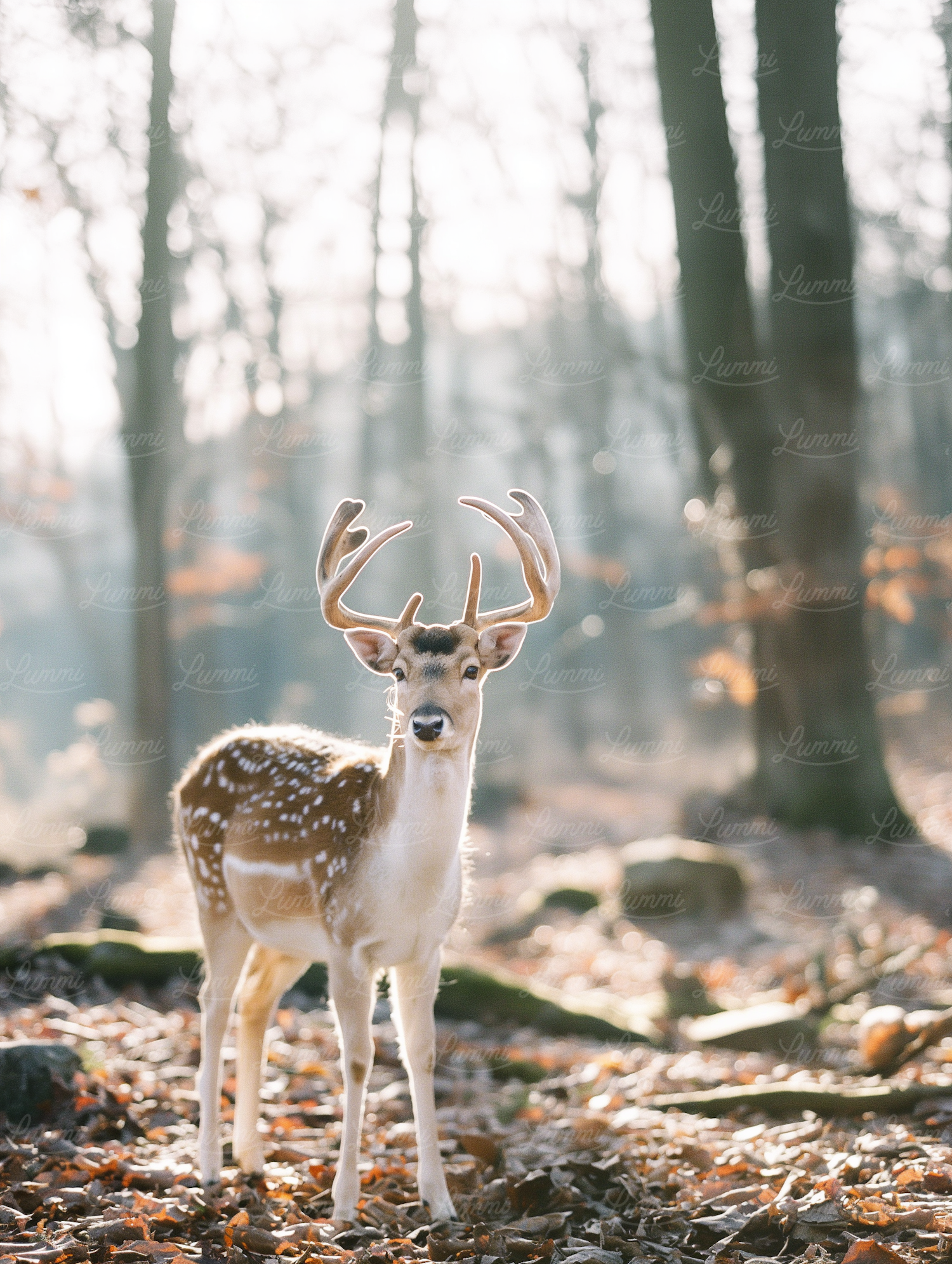 Majestic Deer in Sunlit Forest