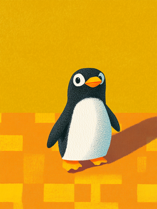 Cartoon Penguin on Patterned Surface