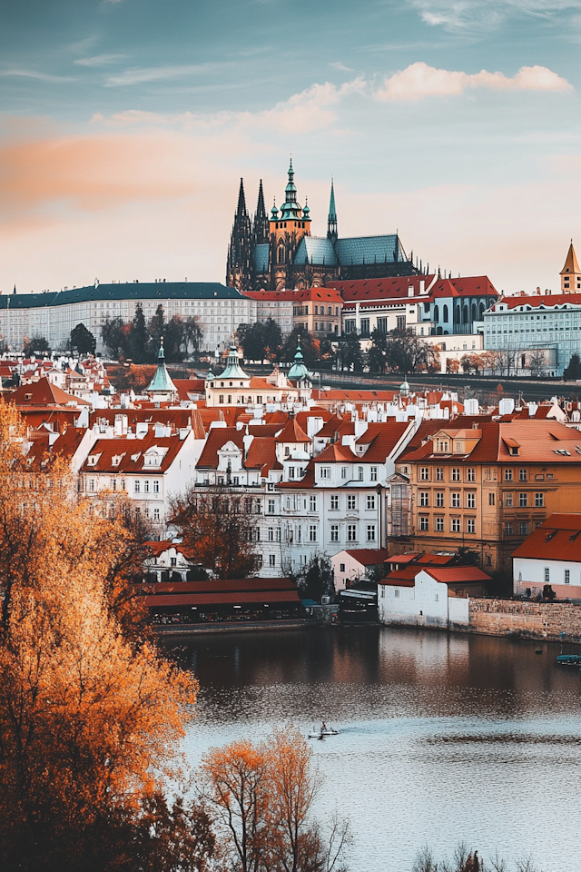 Autumn European Cityscape with Cathedral