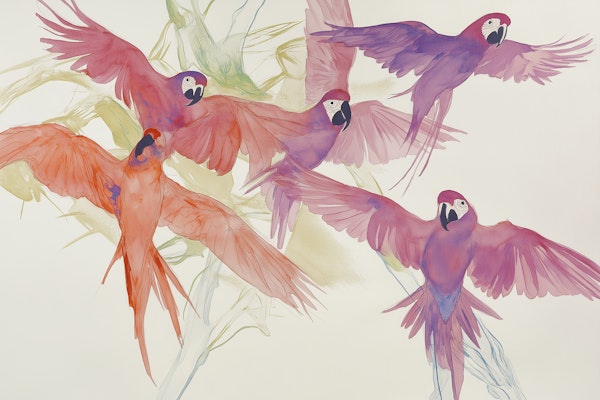 Artistic Macaws in Flight