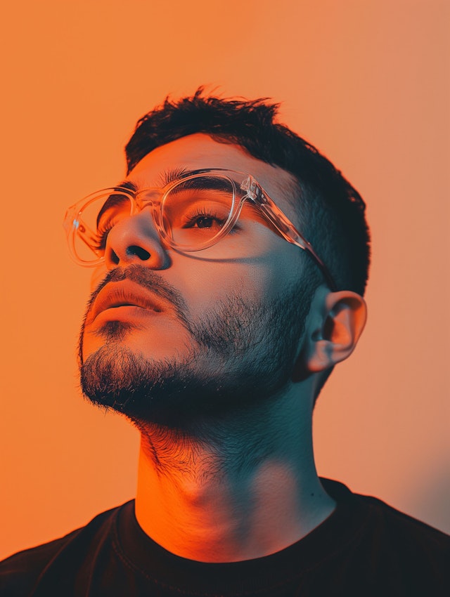 Contemplative Young Man in Orange Hue