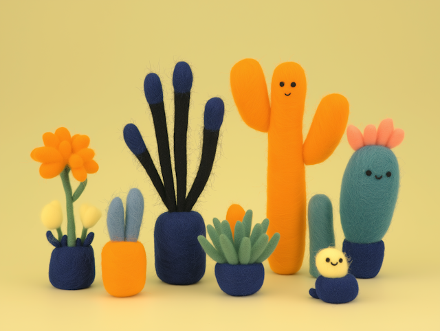 Colorful Felted Plant Figures