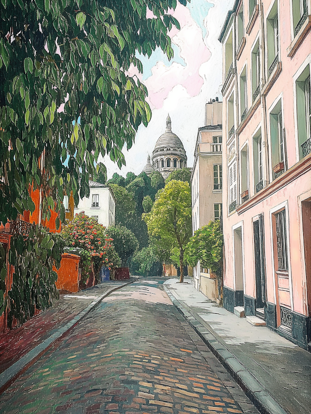 Charming European Street Scene Illustration