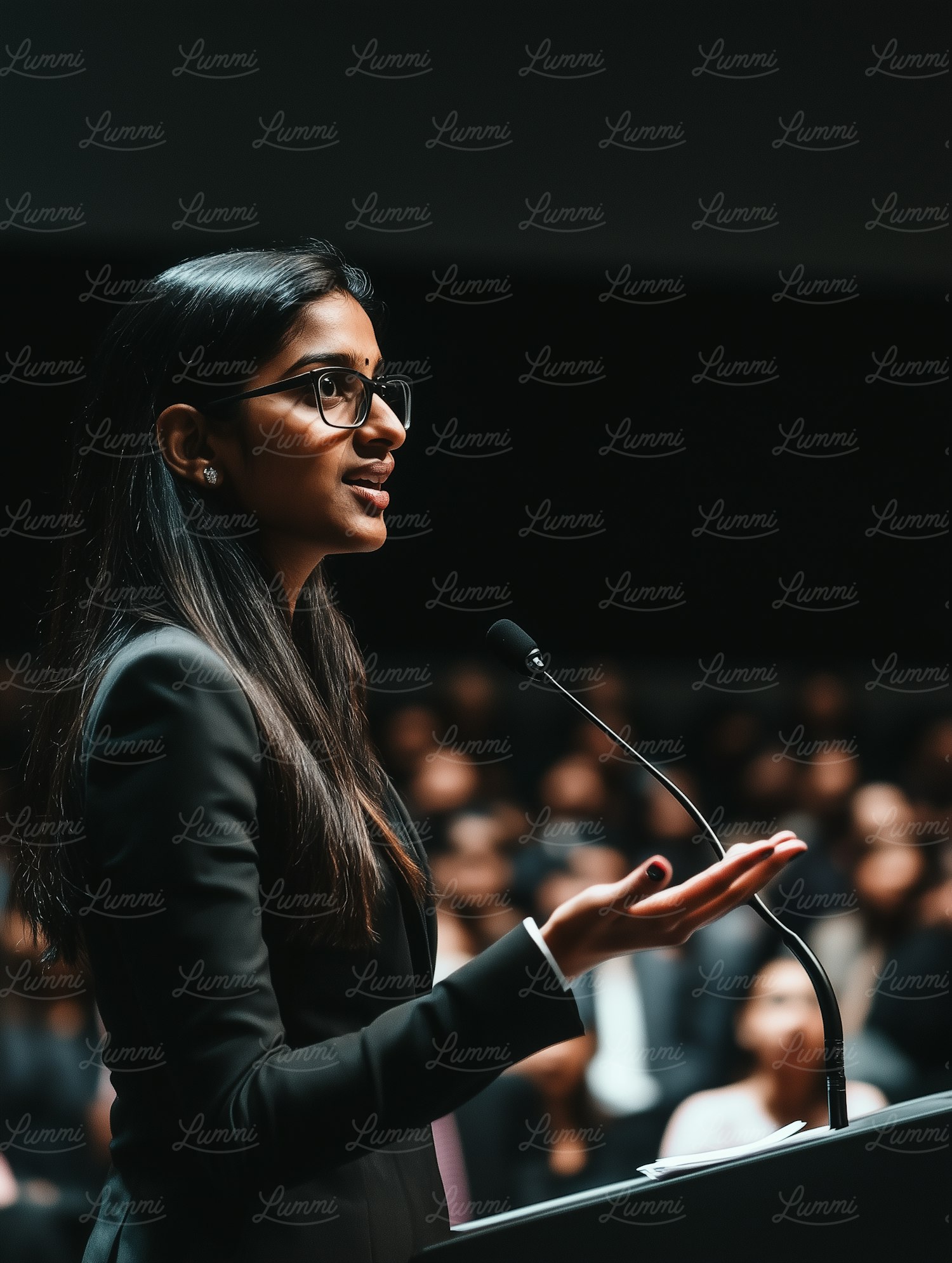 Young Woman Speaking at Podium