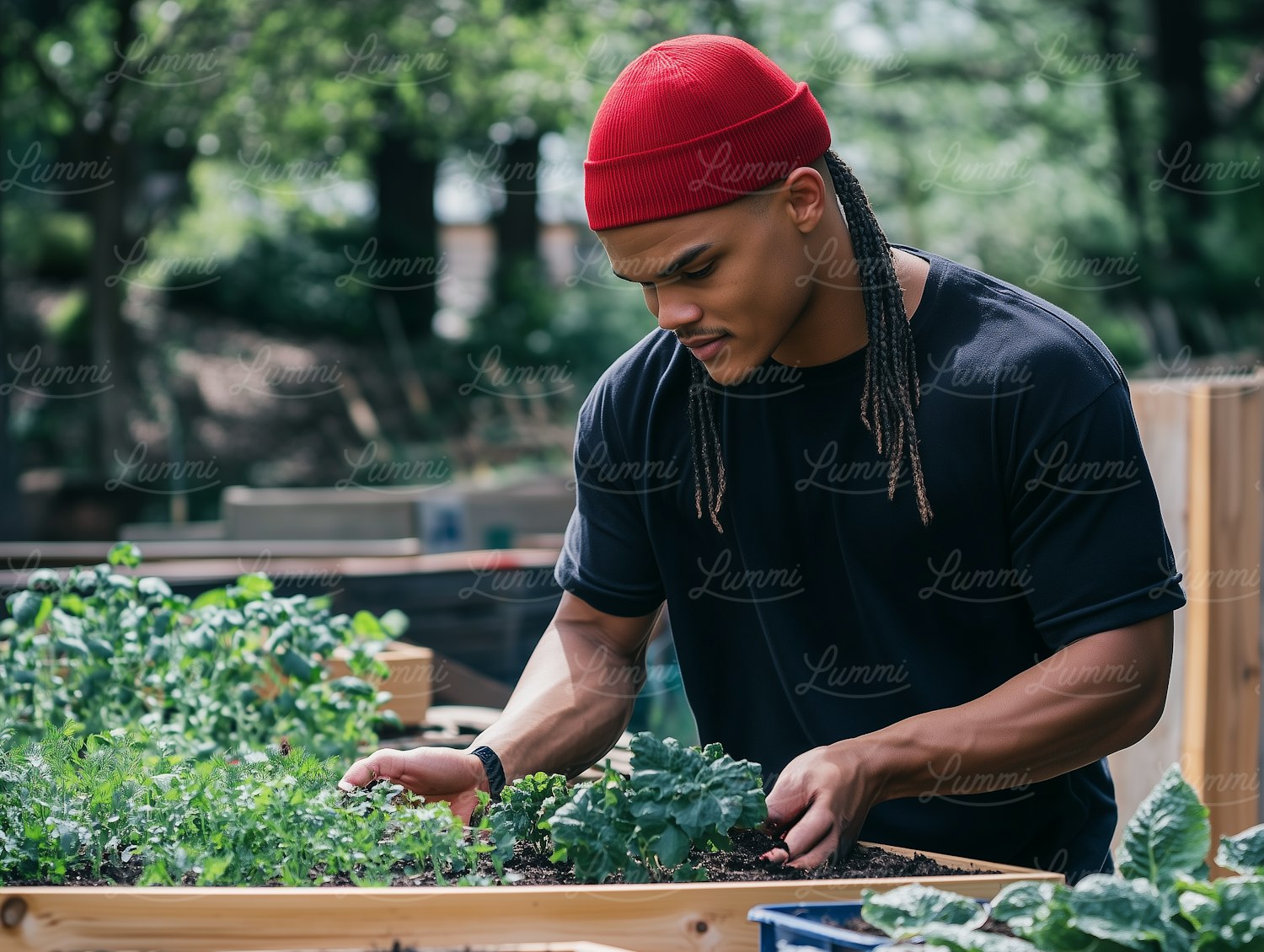 Young Man Tending Garden