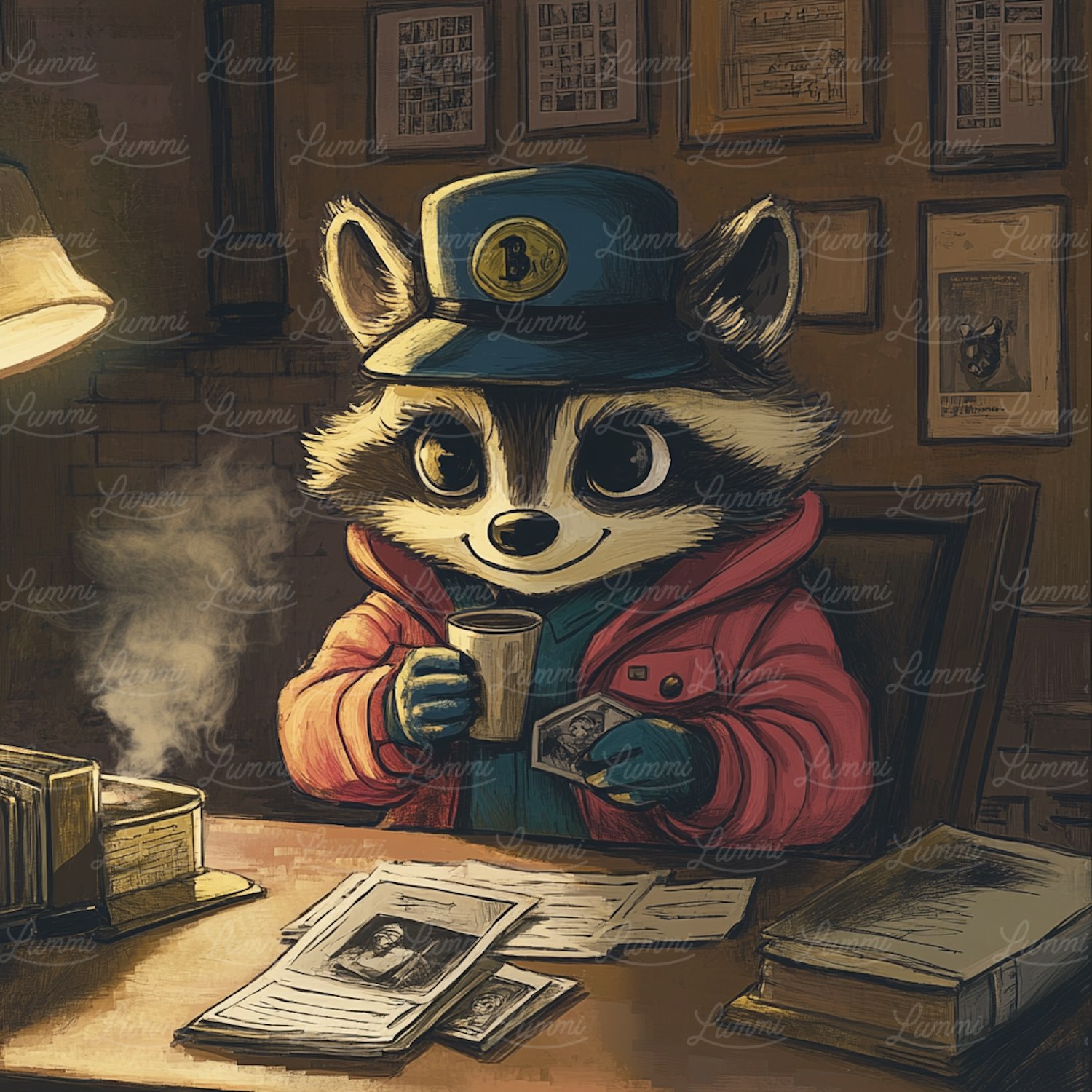 Detective Raccoon at Desk