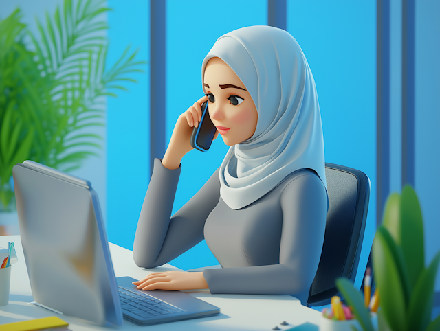 Professional Woman in Hijab Working