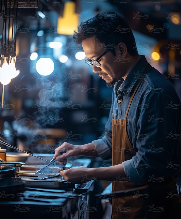 Man Working in Kitchen or Workshop