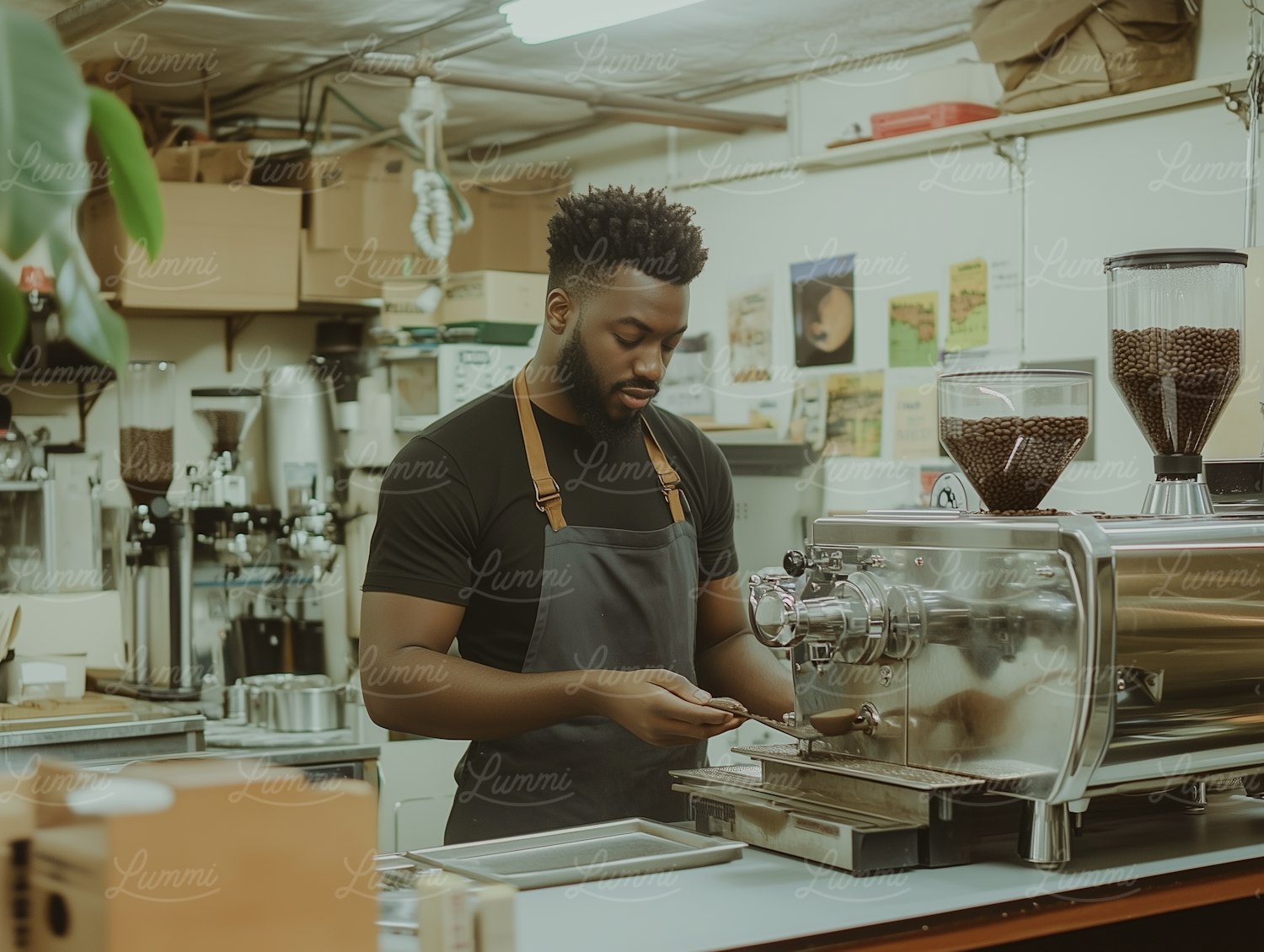 Man Working in Coffee Shop