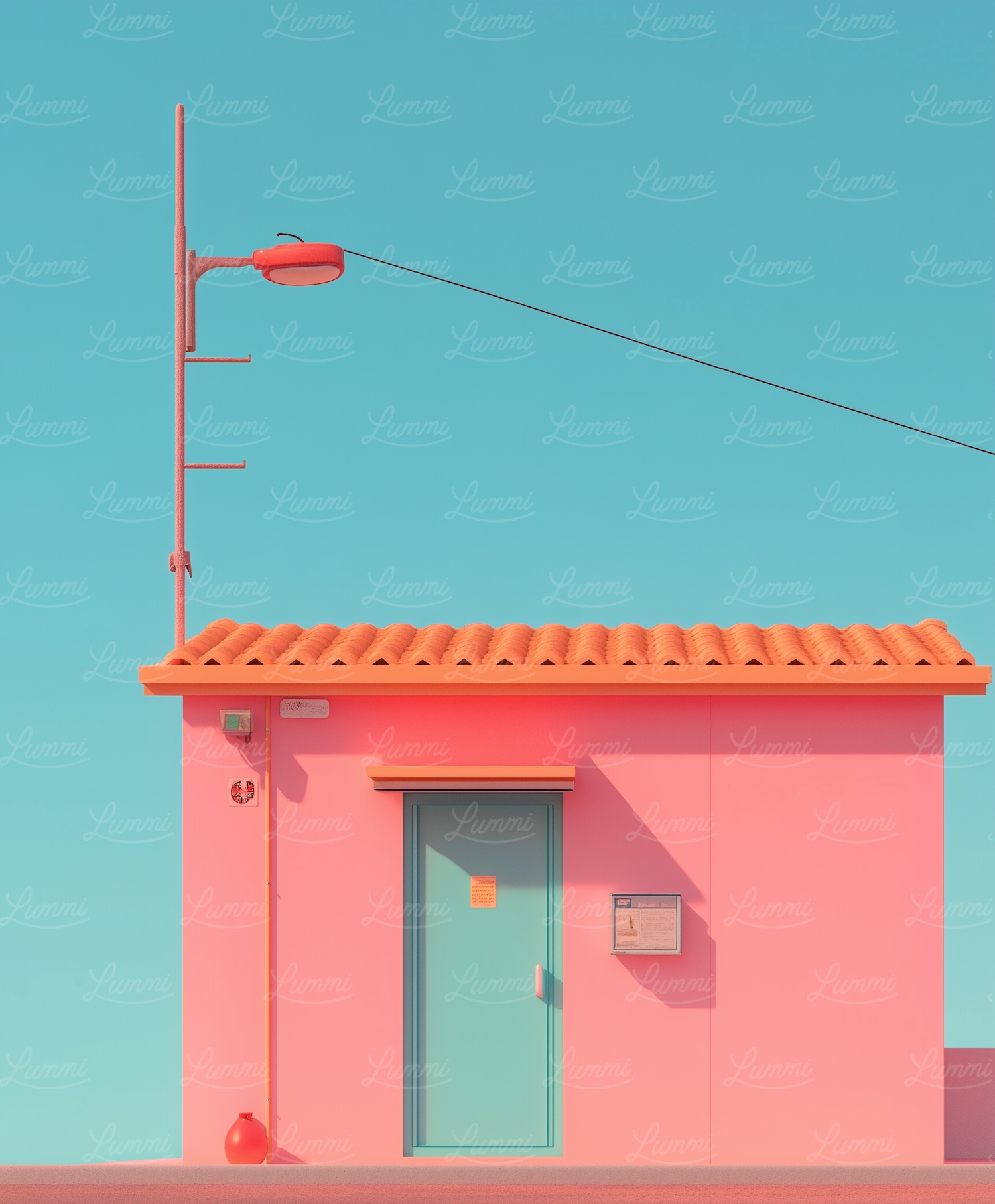 Vibrant Pink Building with Terracotta Roof