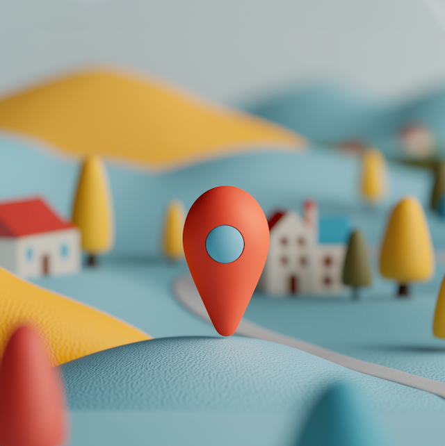 Stylized Paper Art Landscape with Location Marker